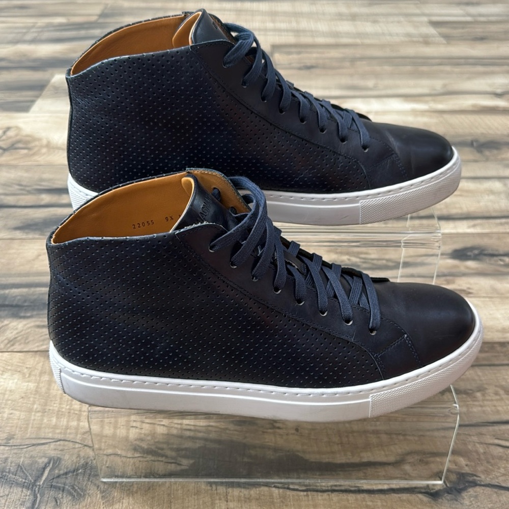Magnanni Cuervo Men Navy Leather High Top Casual Fashion Sneaker Sz9.5